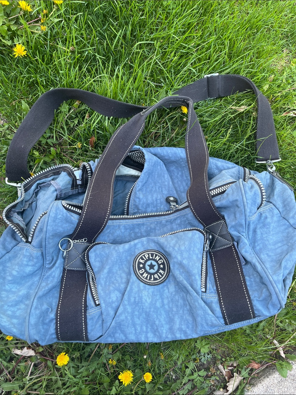 Kipling Sky Blue Nylon Weekend Duffel with Black Straps